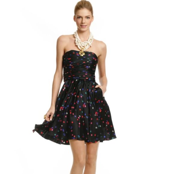 Halston Heritage 100% Silk Women Confetti Polka Dot Strapless Mini Dress Size 8 - Picture 1 of 11